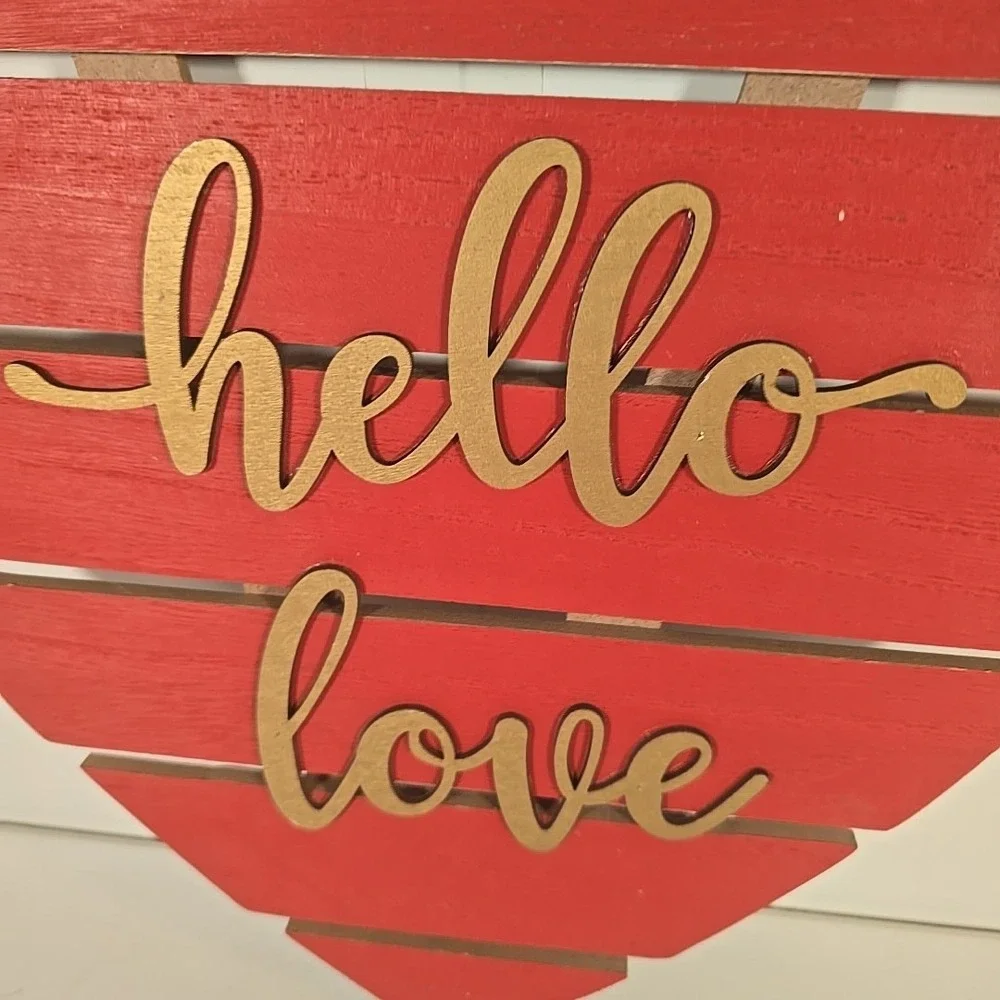 Vintage Valentine's Day Decor Wood Heart Shaped Wall Hanging 
